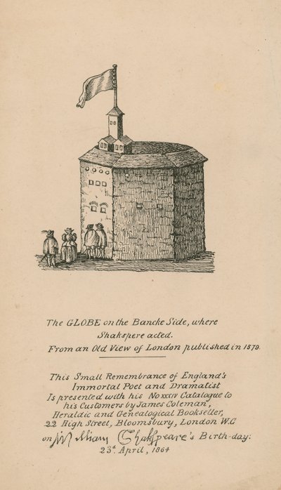 The Globe, Bankside, London, založený na starém pohledu na Londýn publikovaném v roce 1579 od English School