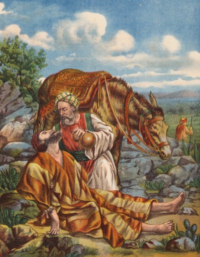 Dobrý Samaritán (barevná litografie) od English School