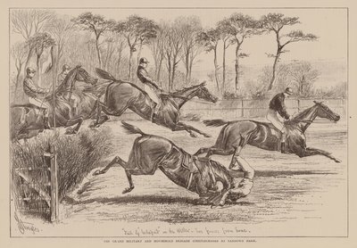 Velká vojenská a hospodářská brigáda Steeplechase v Sandown Parku (rytina) od English School
