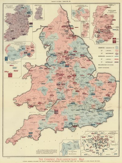 Grafická mapa parlamentu (barevná litografie) od English School
