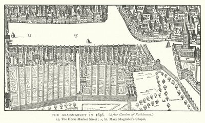 Grassmarket v roce 1646 (rytina) od English School