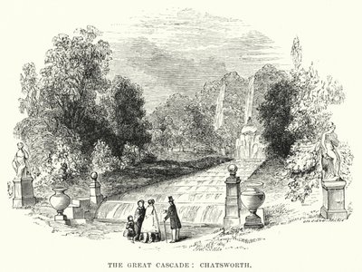 The Great Cascade, Chatsworth (rytina) od English School