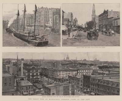 The Great Fire at Milwaukee, General Views of the City (rytina) od English School