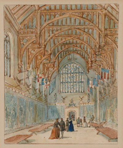 Velký sál, palác Hampton Court, cca 1860-70 (akvarel na papíře) od English School