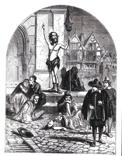 Velký mor z roku 1665, Nadšenec odsuzující Londýn (rytina) (černobílá fotografie) od English School