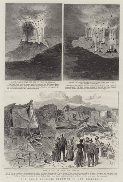 Velká sopečná erupce na Novém Zélandu, I (rytina) od English School