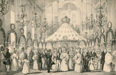 Místnosti na Hanover Square, kde si královna Viktorie soukromě prohlédla veletrh na pomoc cizincům v nouzi, který se konal 19. června 1833. od English School