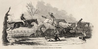 The Harrow Steeple Chase: The Fall at the Brook, z „The Illustrated London News“, 26. dubna 1845 od English School