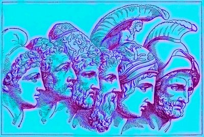 Hrdinové trojské války: Paříž, Diomedes, Odysseus, Nestor, Achilles, Agamemnon, ilustrace z Ilustrované historie světa, vydaná kolem roku 1880 (digitálně vylepšený obrázek) od English School