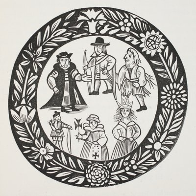 The History of Adam Bell, Clim of the Clough a William of Cloudeslie, ilustrace z Chap-books of the Eighteenth Century od Johna Ashtona, hospoda. 1882 od English School
