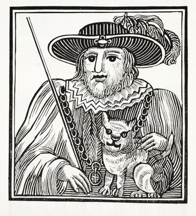 Historie sira Richarda Whittingtona, třikrát primátora Londýna, ilustrace z Chap-books of the Eighteenth Century od Johna Ashtona, pub. 1882 od English School