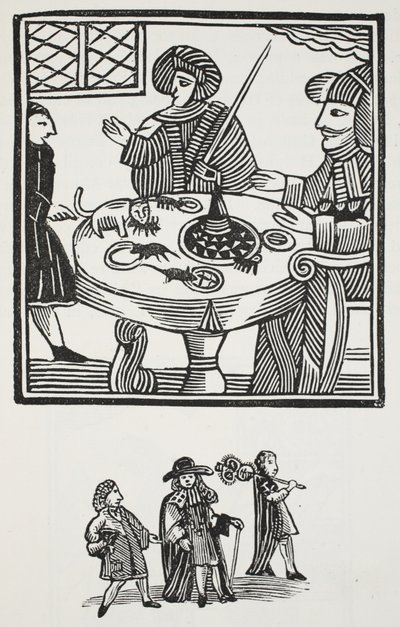 Historie sira Richarda Whittingtona, třikrát primátora Londýna, ilustrace z Chap-books of the Eighteenth Century od Johna Ashtona, pub. 1882 od English School