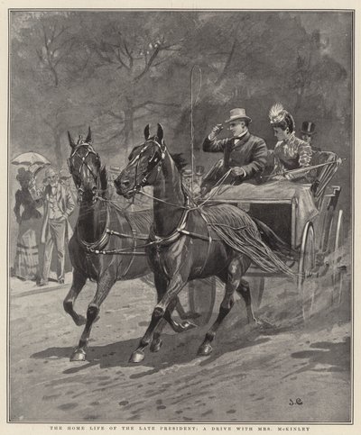 The Home Life of the Late President, a drive with Mrs McKinley (litografie) od English School