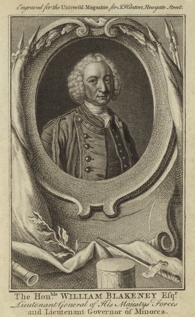 Ctihodný William Blakeney Esquire, generálporučík sil Jeho Veličenstva a guvernér Minorky od English School