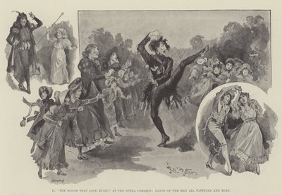 "Dům, který postavil Jack," v Opeře Comique, Dance of the Man celý potrhaný a roztrhaný (rytina) od English School