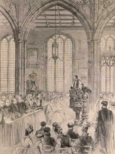 Účast poslanců Dolní sněmovny na slavnostní bohoslužbě k jubileu v kostele svaté Markéty ve Westminsteru, z The Illustrated London News, 28. května 1887. od English School