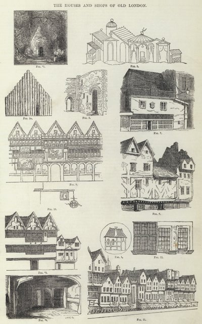 The Houses and Shops of Old London (rytina) od English School
