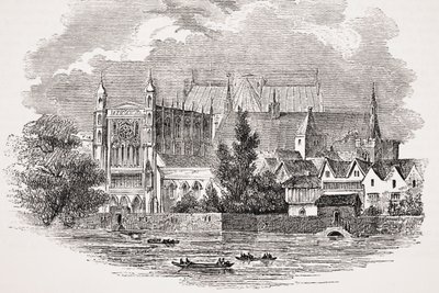 Budovy parlamentu od řeky v době Johna Hampdena, z knihy "Old England