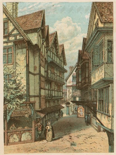 Mezinárodní výstava zdraví v South Kensington, 1884: stará londýnská ulice od English School