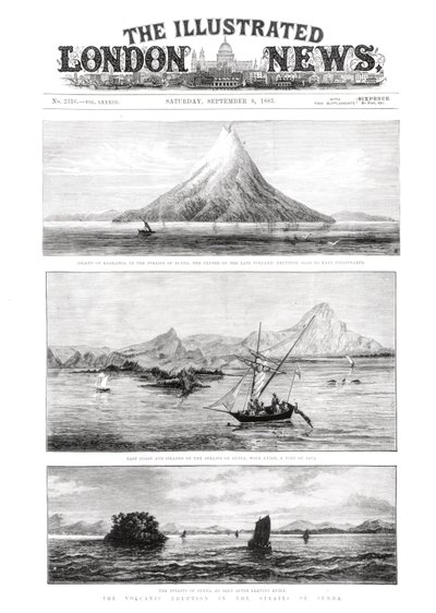 Ostrov Krakatoa, přední strana obálky The Illustrated London News, 8. září 1883 od English School