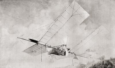 Létající stroj Langley Aerodrome v letu v 19. století. From The Strand Magazine vydaný v roce 1897. od English School