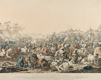 „Poslední útok 6. pluku (sic) Bengálska a 6. pluku lehké kavalérie Madras dne 16. prosince 1817“ (barva litho) od English School