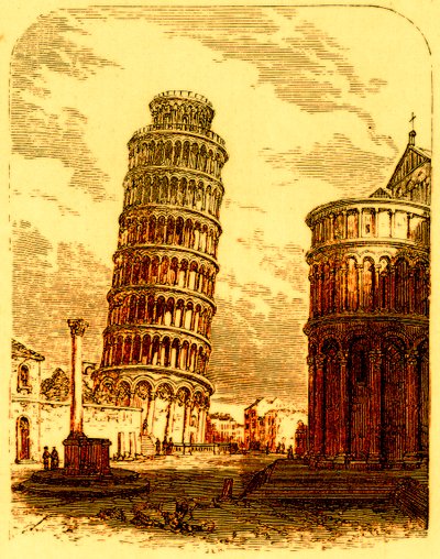 Šikmá věž a Apsis katedrály, Pisa, ilustrace z The World as it Is od George Chisholma, publikovaná v roce 1885 (digitálně vylepšený obrázek) od English School