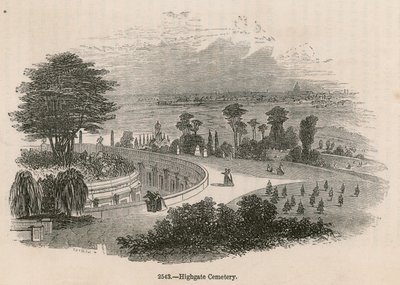 Libanonské katakomby, hřbitov Highgate, Londýn od English School