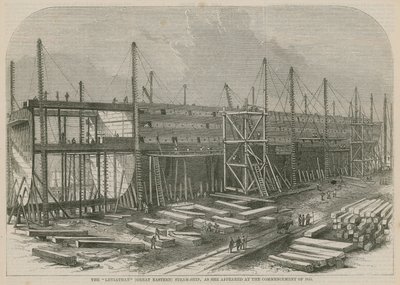 Parní loď Leviathan (Great Eastern), jak se objevila na začátku roku 1855 od English School