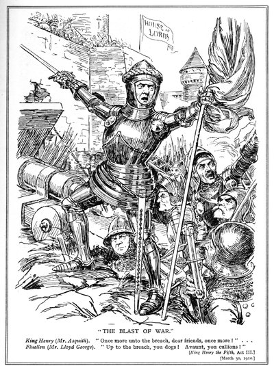 Liberálové v čele s Asquithem a LLoydem Georgem zaútočí na Sněmovnu lordů, 1910 od English School