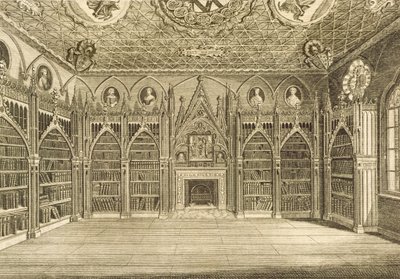 Knihovna, vyryla Godfrey, z Popis Strawberry Hill od Horace Walpole, 1784 od English School