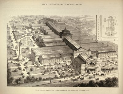 Liverpoolská výstava, kterou otevře královna, z The Illustrated London News, 5. srpna 1886 od English School