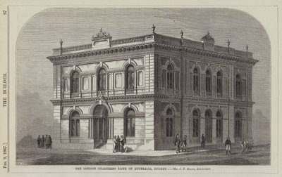 The London Chartered Bank of Australia, Sydney, pan J F Hilly, architekt (rytina) od English School