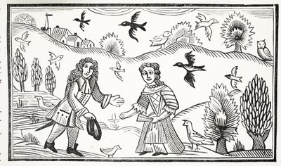 The Lovers Quarrel, ilustrace z Chap-books of the Eighteenth Century od Johna Ashtona, hospoda. 1882 od English School