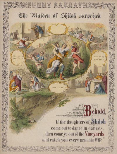 Panna ze Shiloh překvapila (barevná rytina) od English School