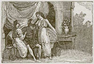 Muž a jeho dvě ženy (rytina) od English School