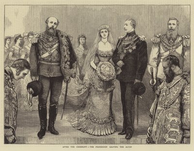 Sňatek vévody z Connaughtu, po obřadu, procesí opouštějící oltář (rytina) od English School
