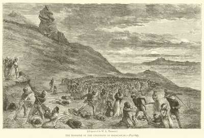 Masakr křesťanů na Madagaskaru (rytina) od English School