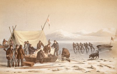 Setkání ve Wellington Channel, 14. června 1851, ilustrace z Voyage to Baffins Bay a Barrow Straits..., 1852 (ručně kolorovaná rytina) od English School