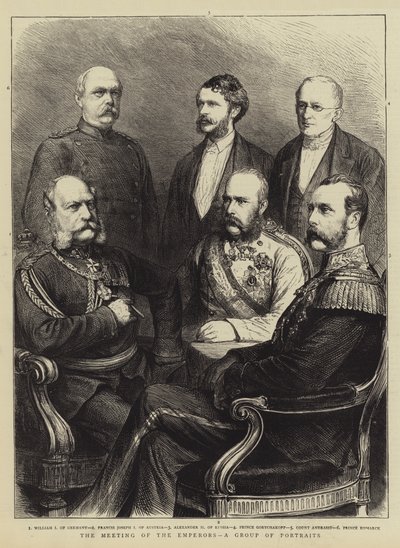 Setkání císařů, skupina portrétů (rytina) od English School