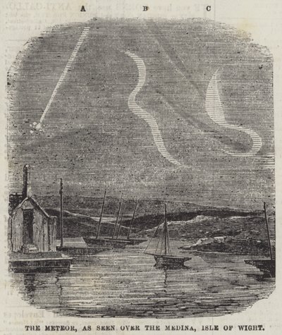 Meteor, jak je vidět nad Medinou, Isle of Wight (rytina) od English School