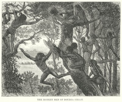 Opičí muži z úžiny Dourga (rytina) od English School