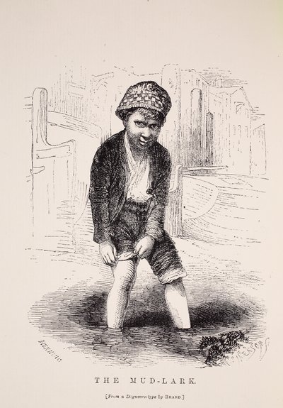 The Mud-Lark, podle daguerrotypie Richarda Bearda, ilustrace z London Labor and London Poor od Henryho Mayhewa, hospoda. 1862 od English School