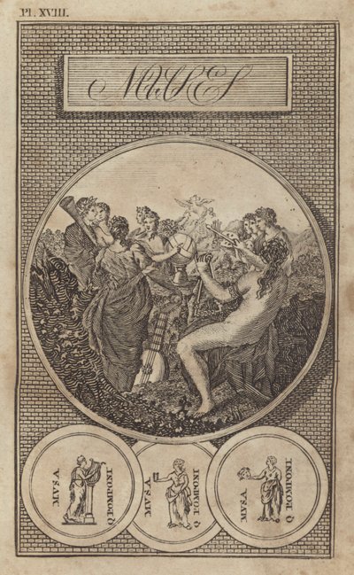 Múzy, starověké řecké a římské bohyně literatury, vědy a umění (rytina) od English School