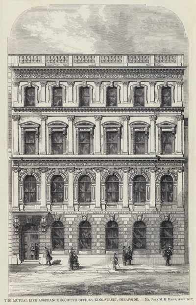 Kanceláře společnosti Mutual Life Assurance Society, King-Street, Cheapside (rytina) od English School