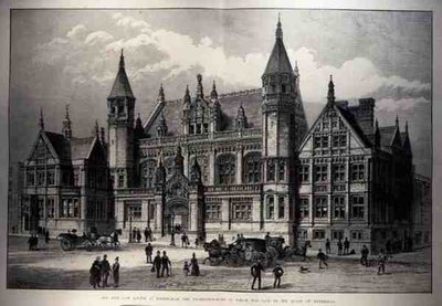 The New Law Courts v Birminghamu, jehož základní kámen položila královna, z The Illustrated London News, 26. března 1887 od English School