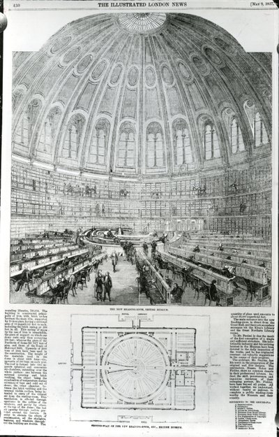 The New Reading-Room, British Museum, publikované v The Illustrated London News, 9. května 1857 od English School