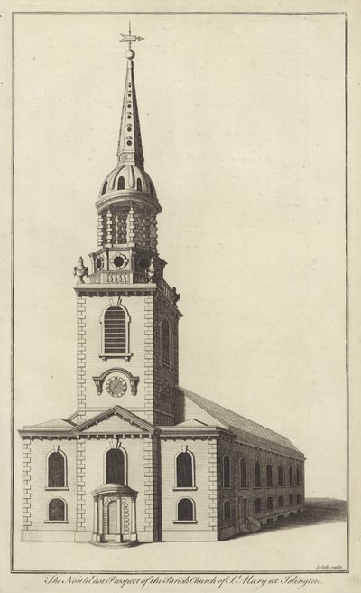 Severovýchodní prospekt farního kostela Panny Marie v Islingtonu od English School