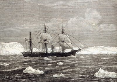 The North Pole Expedition: The Alert vyvěšuje barvy na počest dosažení nejvyšší zeměpisné šířky ze všech zaznamenaných lodí, z „The Illustrated London News“, 1876 od English School