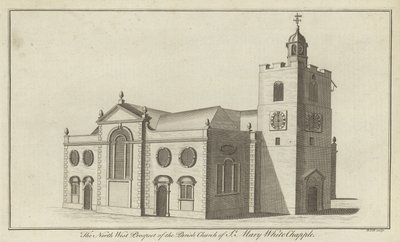 Severozápadní prospekt farního kostela St Mary Whitechapel v Londýně od English School